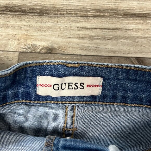 Guess High Rise Exposed Button Fly Leg Fray Denim Shorts Blue Women’s Size 24 - Picture 7 of 9